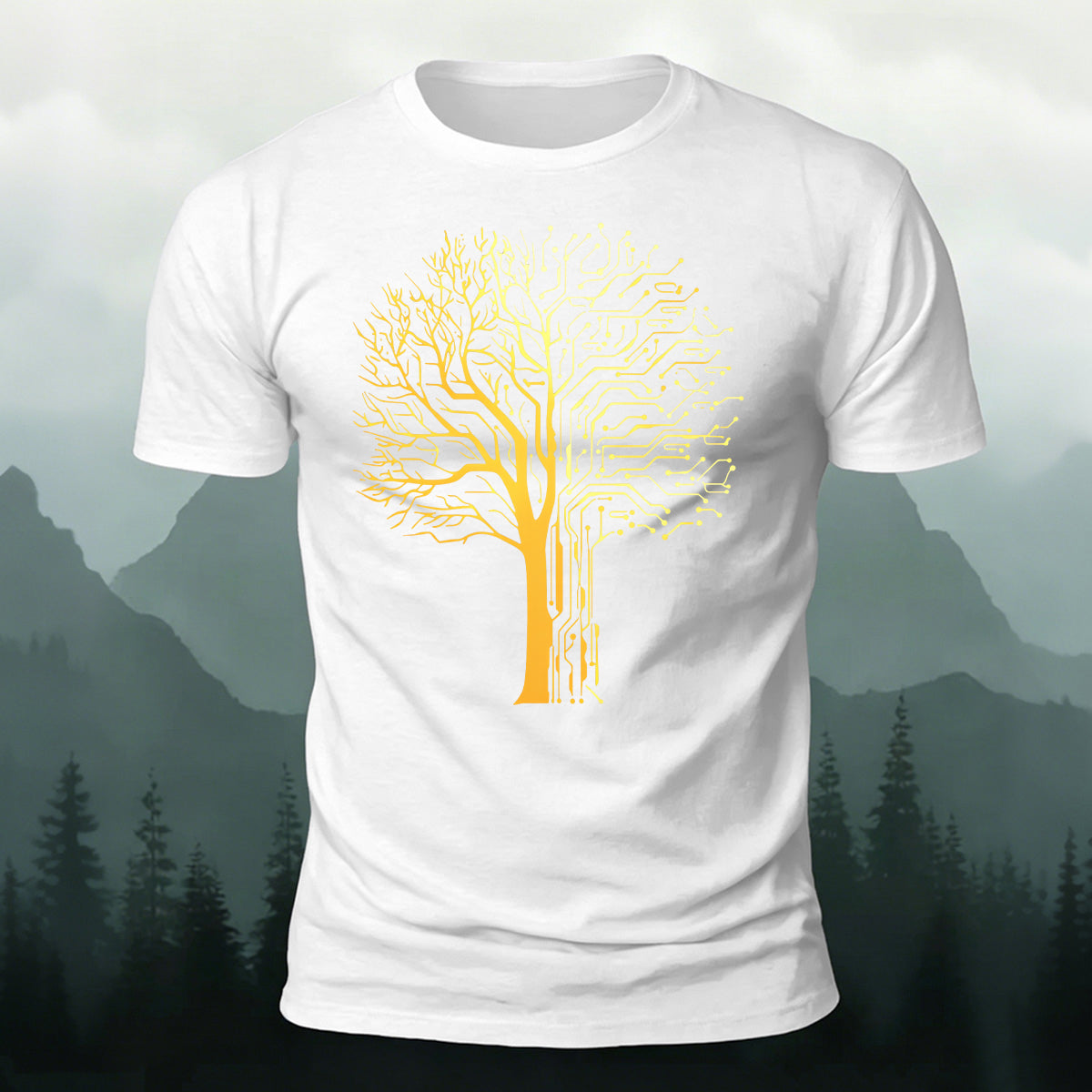 Tech-inspired tree print combed cotton T-shirt White