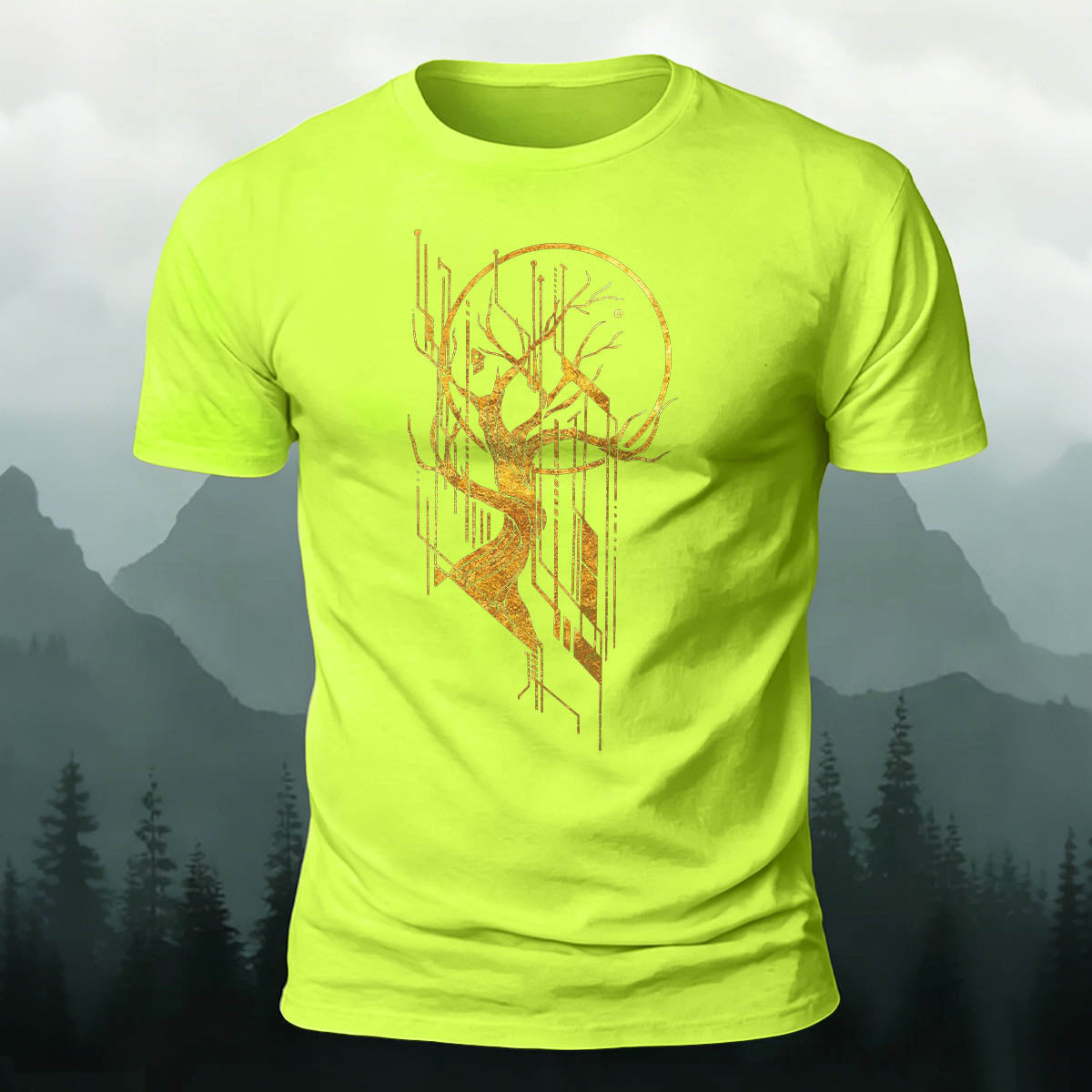 Line Tree Graphic Casual Premium Cotton T-Shirt