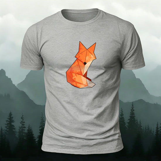 Origami Fox Print Premium Cotton Casual T-Shirt Grey