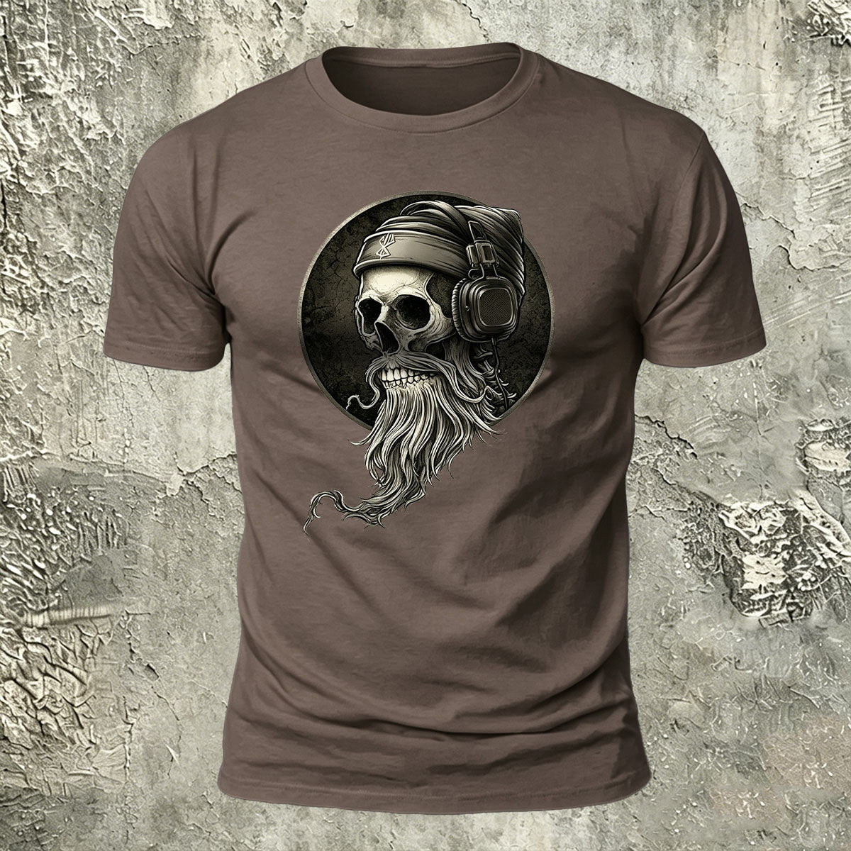 Vintage Skull Headphones Print Casual Cotton T-Shirt