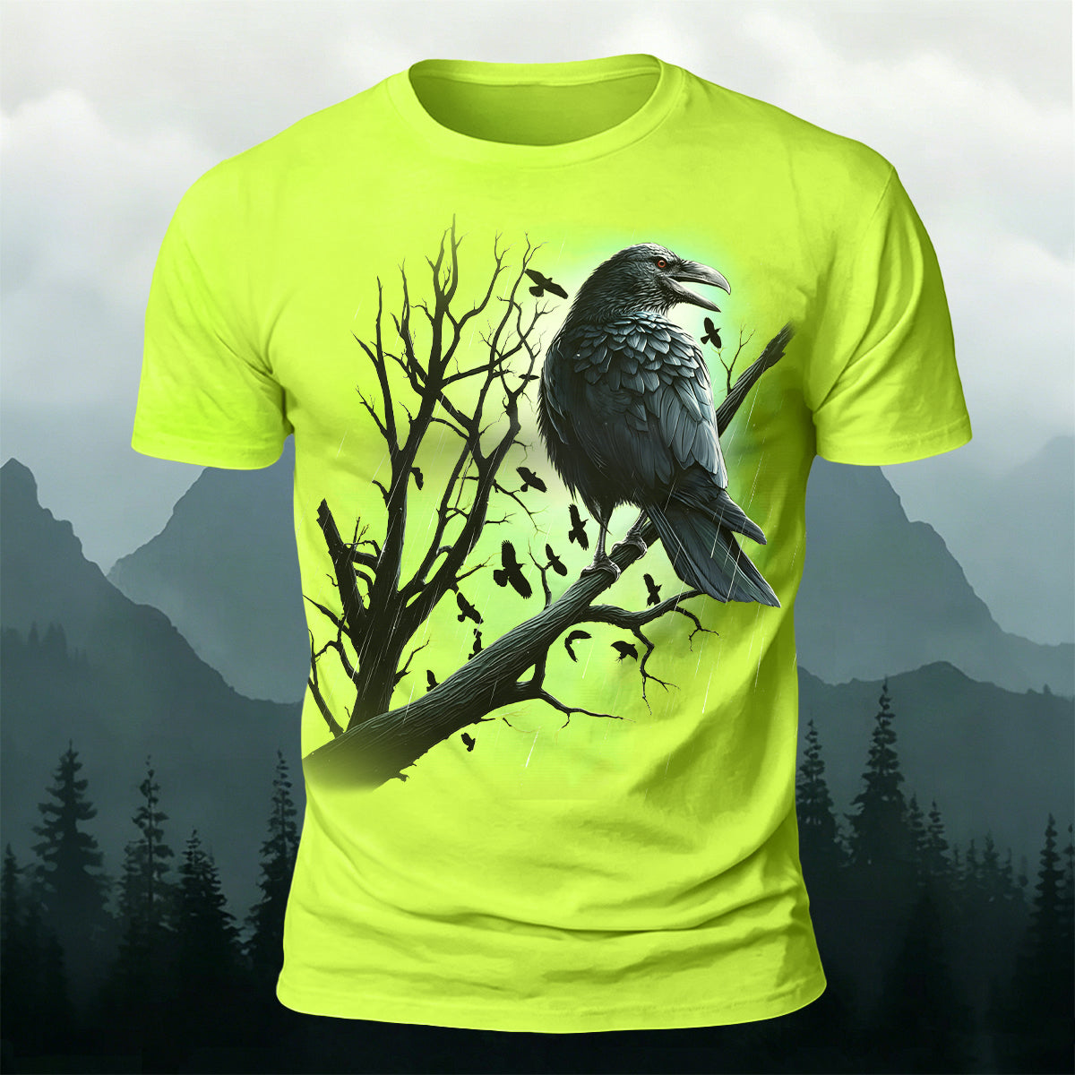 Bird Pattern Dark Style Casual Short-Sleeve T-Shirt