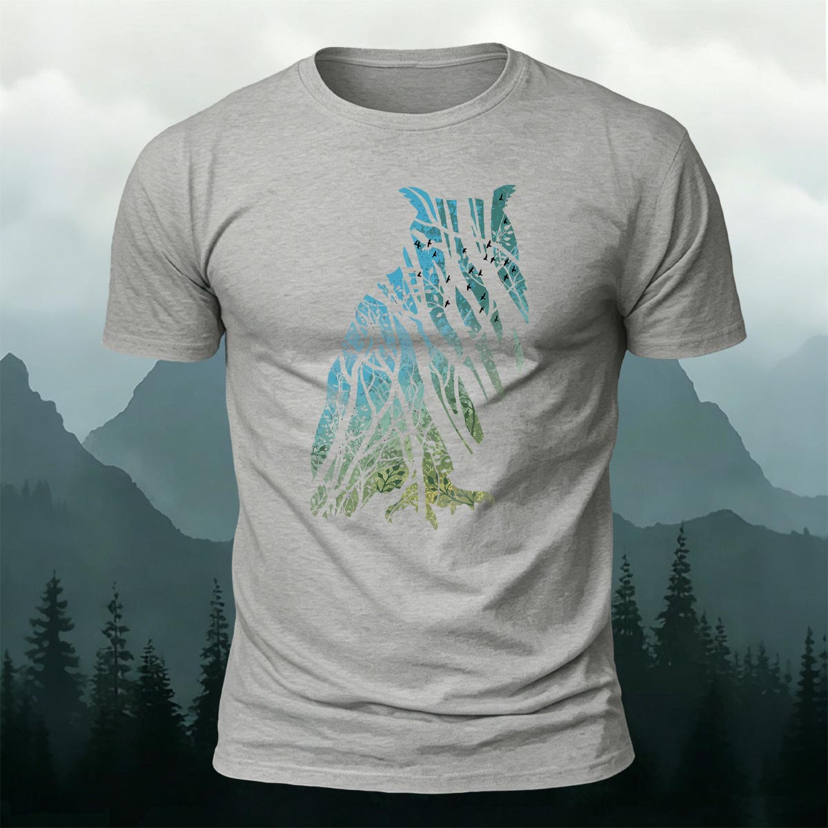 Tech Owl Art Print Casual Cotton T-Shirt Grey