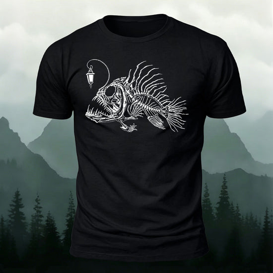 Underwater Fishbone Pattern Cotton Casual T-Shirt Black