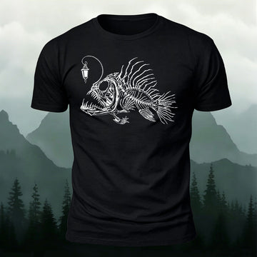 Underwater Fishbone Pattern Cotton Casual T-Shirt Black