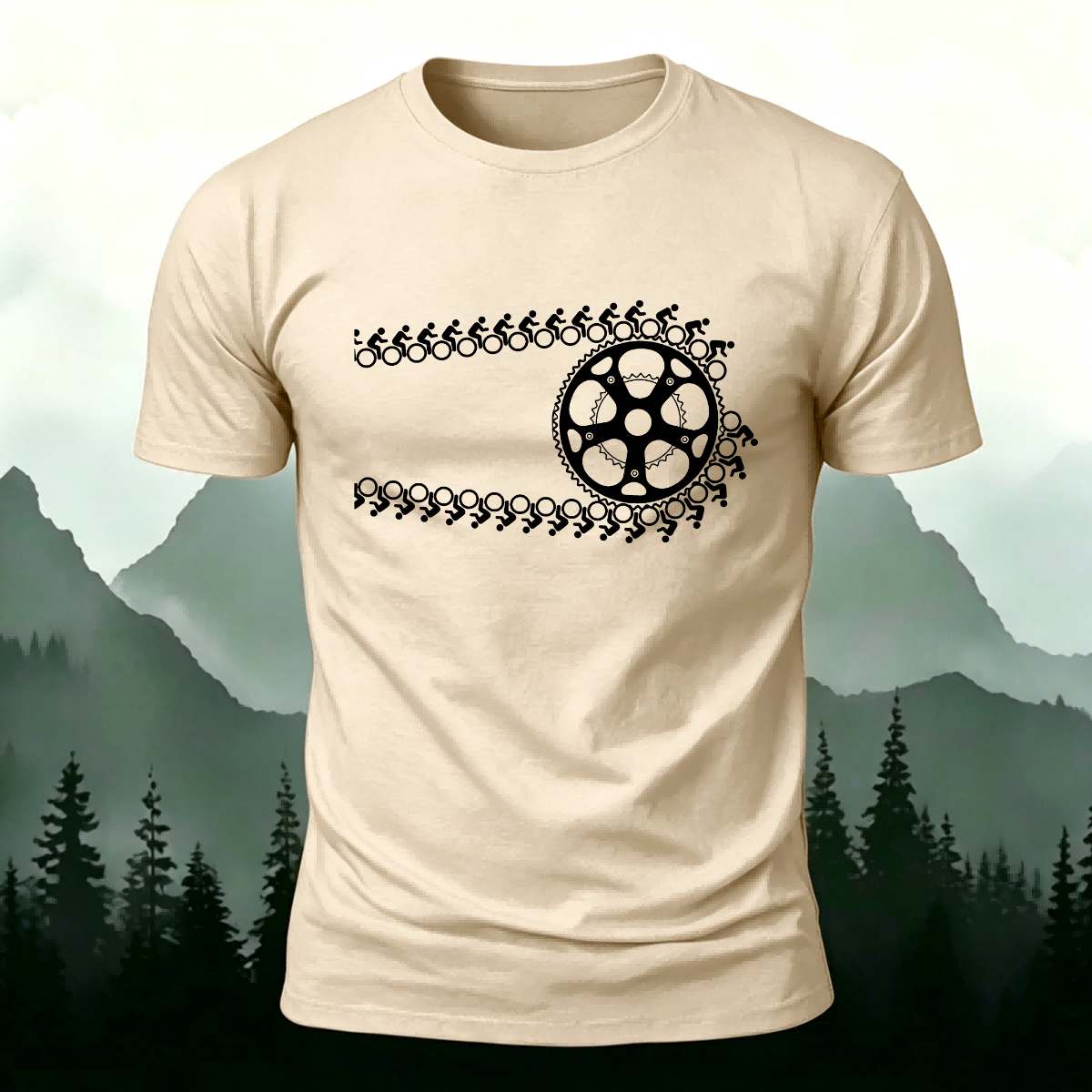 Artistic Cycling Pattern Outdoor Style Skin-Friendly T-Shirt Beige
