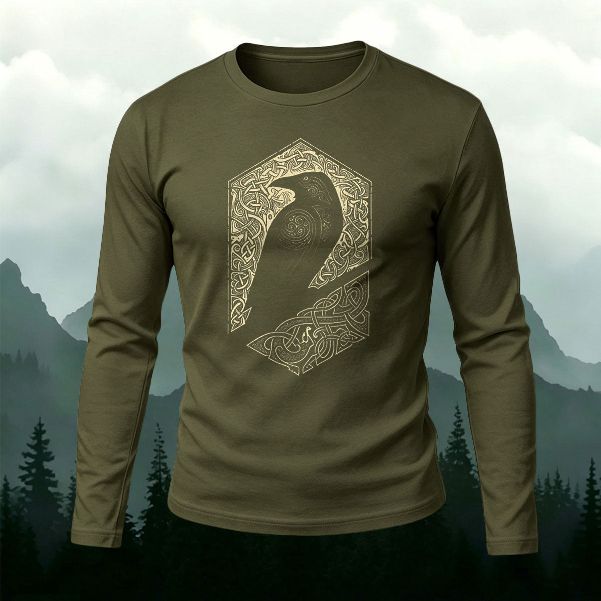 Vintage Bird Print Casual Cotton Long-Sleeve T-Shirt