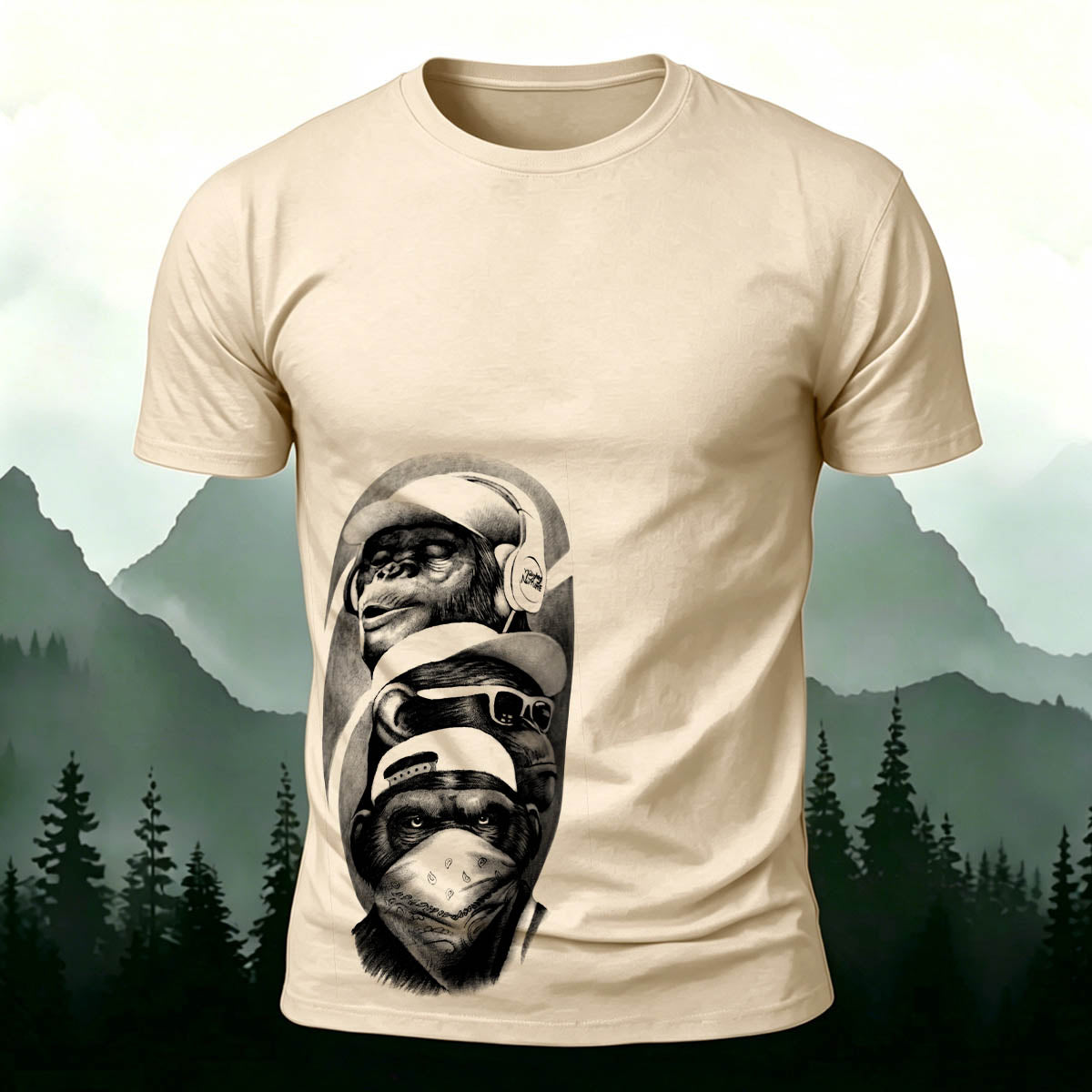Artistic Gorilla Print Casual 100% Cotton T-Shirt