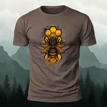 Bee Print Casual Natural 100% Cotton T-Shirt