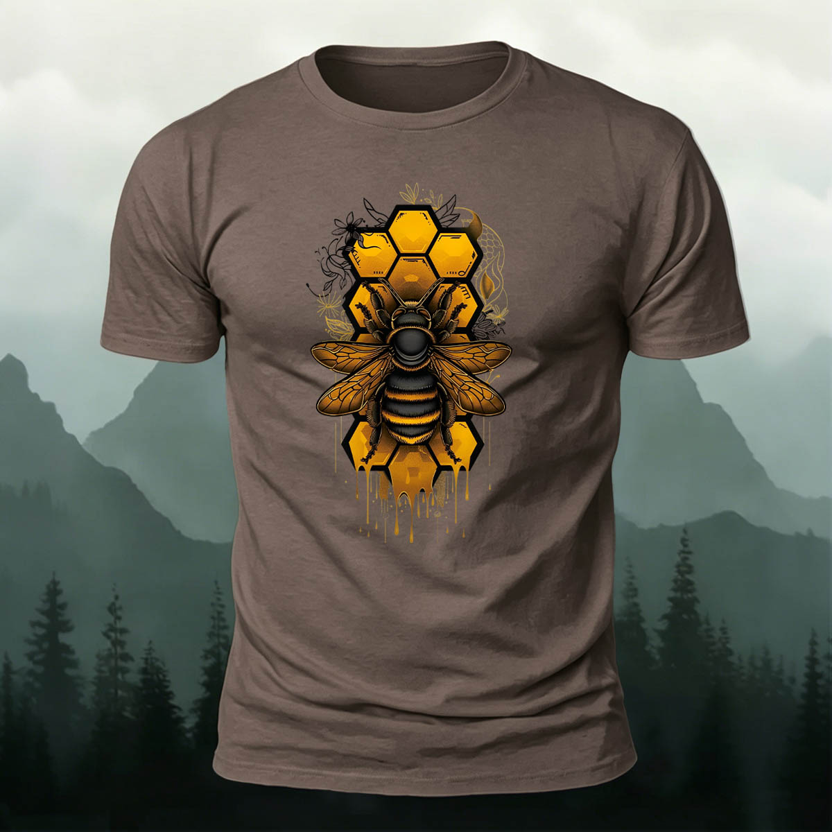 Bee Print Casual Natural 100% Cotton T-Shirt