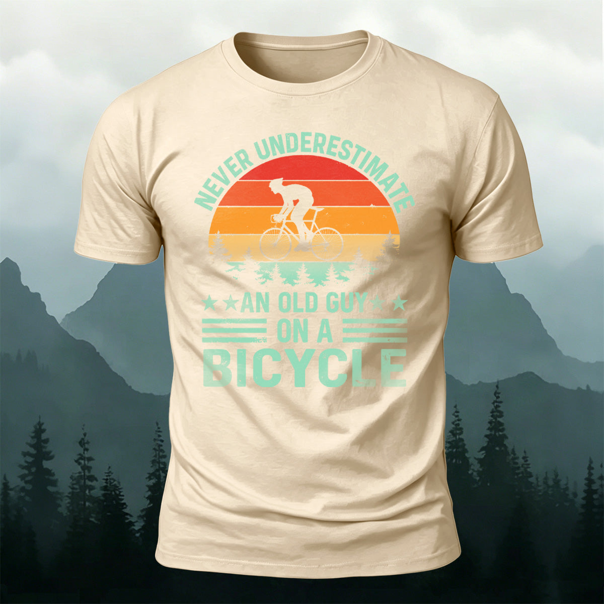 Cycling Spirit Printed Casual Breathable Material T-Shirt Beige