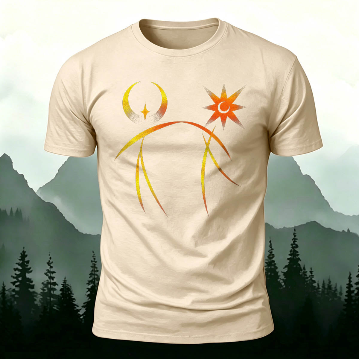 Line Sun Moon Fashion Casual Breathable T-Shirt