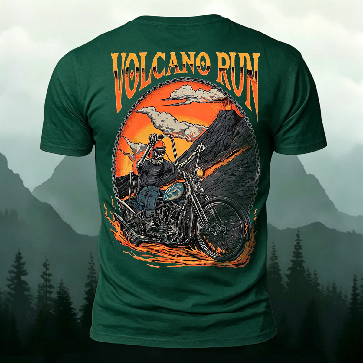 Skeleton Volcano Cycling Casual Cotton T-Shirt
