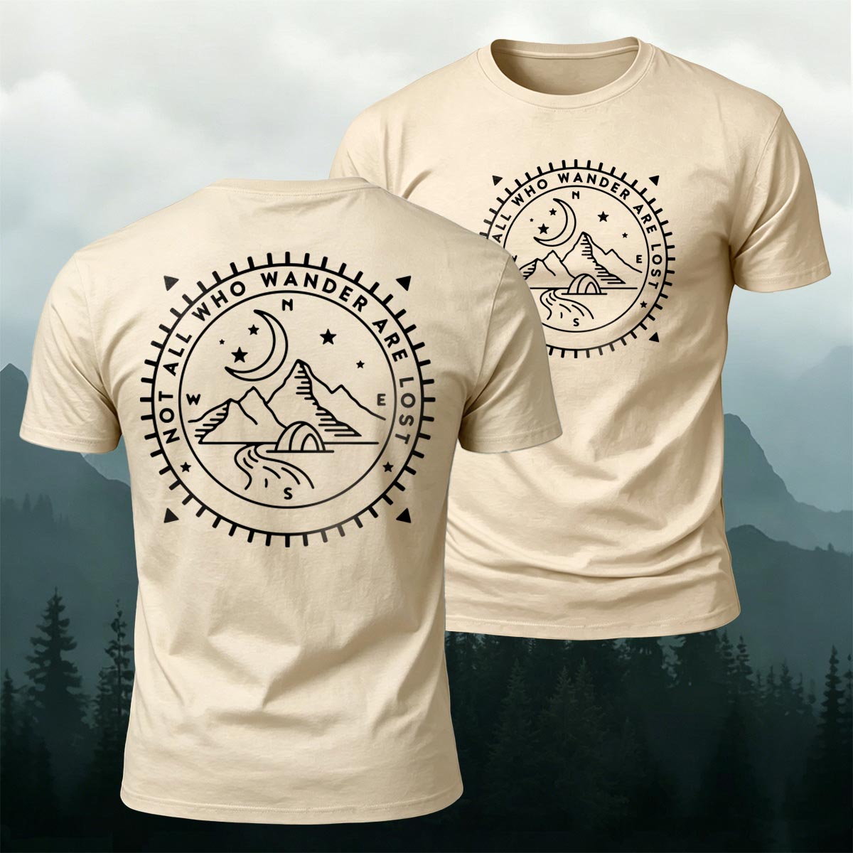 Nighttime Mountain Print Casual Cotton T-Shirt