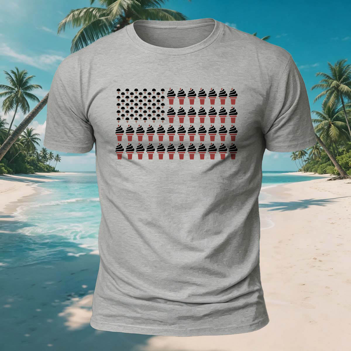 Ice Cream Flag Print Versatile Breathable Cotton T-Shirt