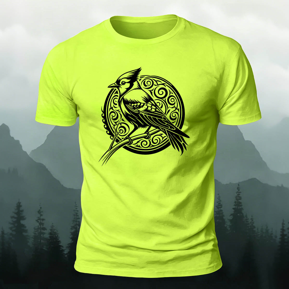 Vintage Bird Circle Print Versatile Cotton T-Shirt