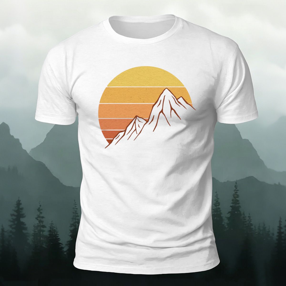 Sunlit Golden Mountain Print Casual Combed Cotton T-Shirt White