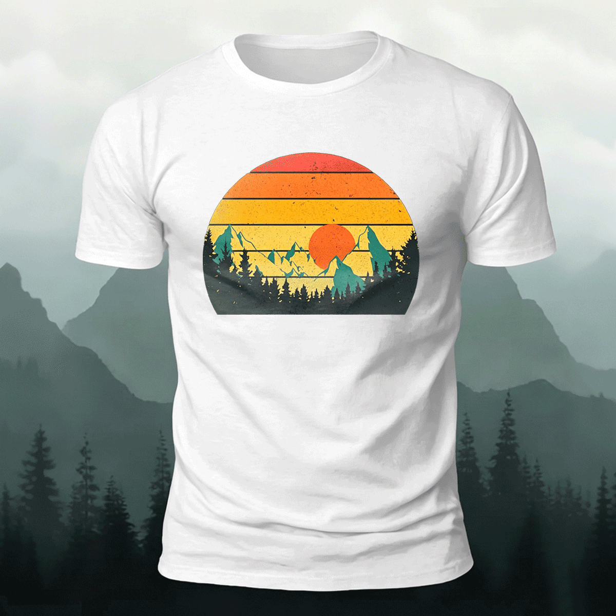Sunset Scenery Print Vintage Skin-friendly T-Shirt White