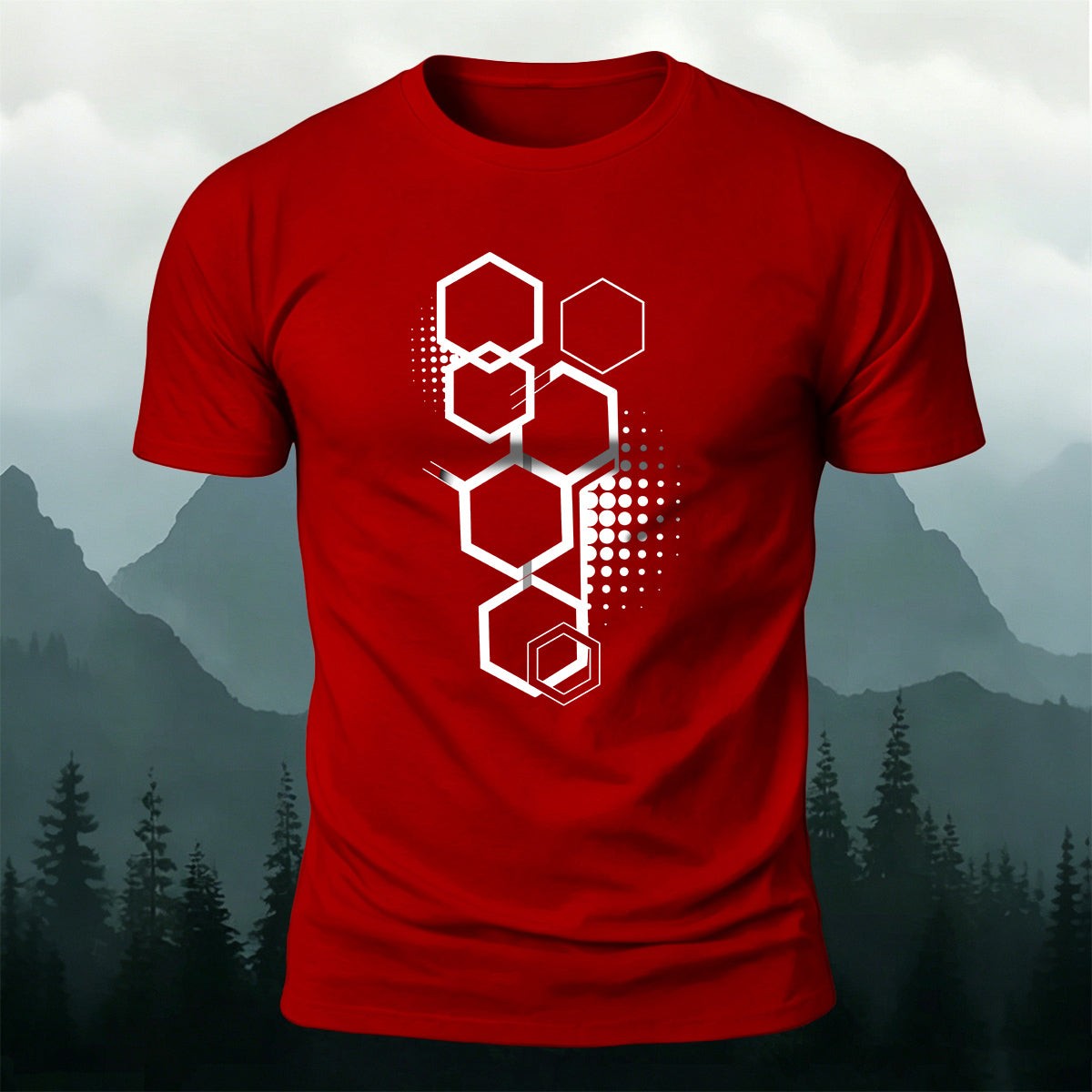 Cotton Hexagon Geometric Pattern Trendy Casual T-Shirt