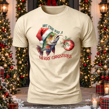 We Fish You A Merry Christbass Printed Short Sleeve T-Shirt