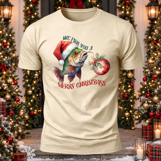 We Fish You A Merry Christbass Printed Short Sleeve T-Shirt