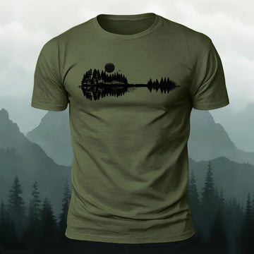 Soft Cotton Guitar Forest Print Casual T‑Shirt