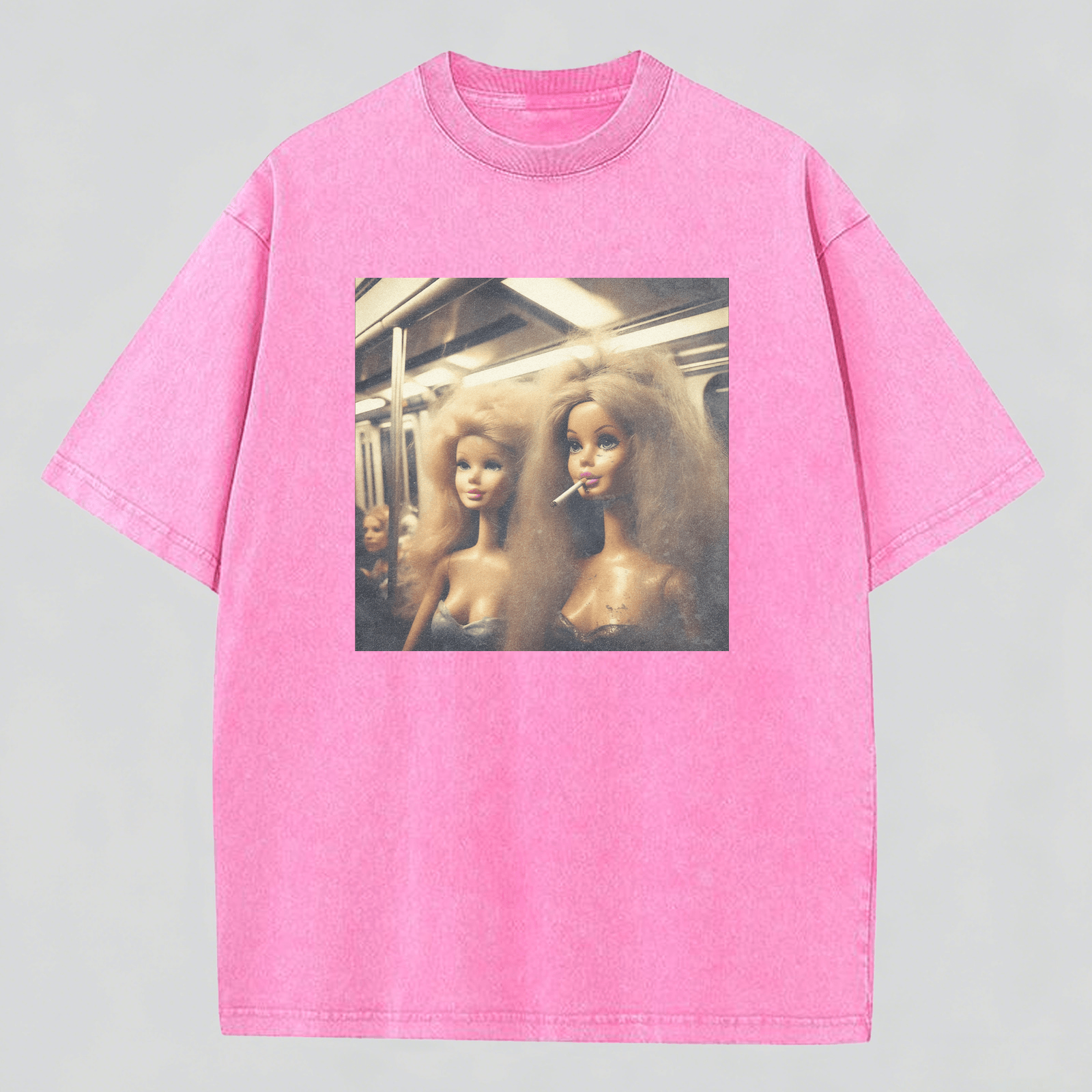 MEME Metro Smoking Print Washed Cotton T-Shirt