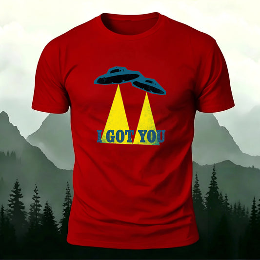 Soft Cotton Alien Spaceship Print Round-Neck T-Shirt