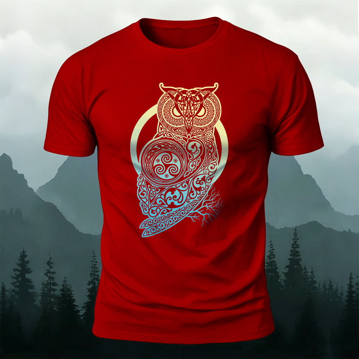 Viking Mythology Owl Print Casual Cotton T-Shirt