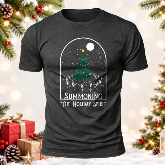 Summoning Holiday Spirit Skeletons Printed Short Sleeve T-Shirt