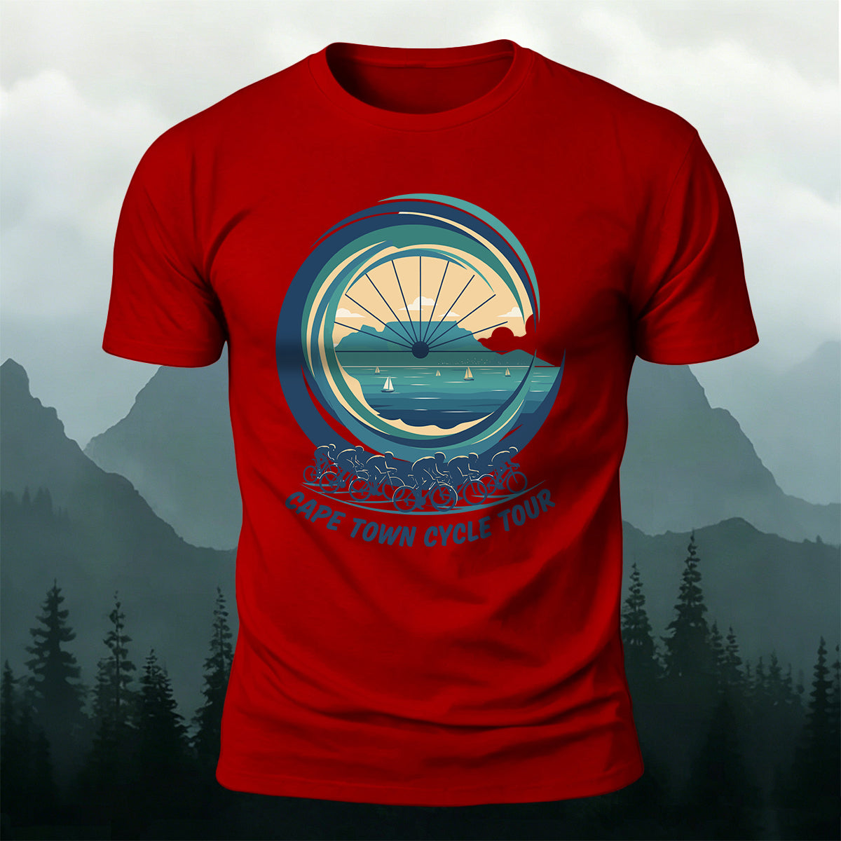 Outdoor Cyclists Round-print Casual Cotton T-Shirt