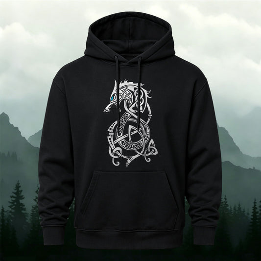 Cotton-Blend Viking Wolf Celtic Knot Print Versatile Hoodie