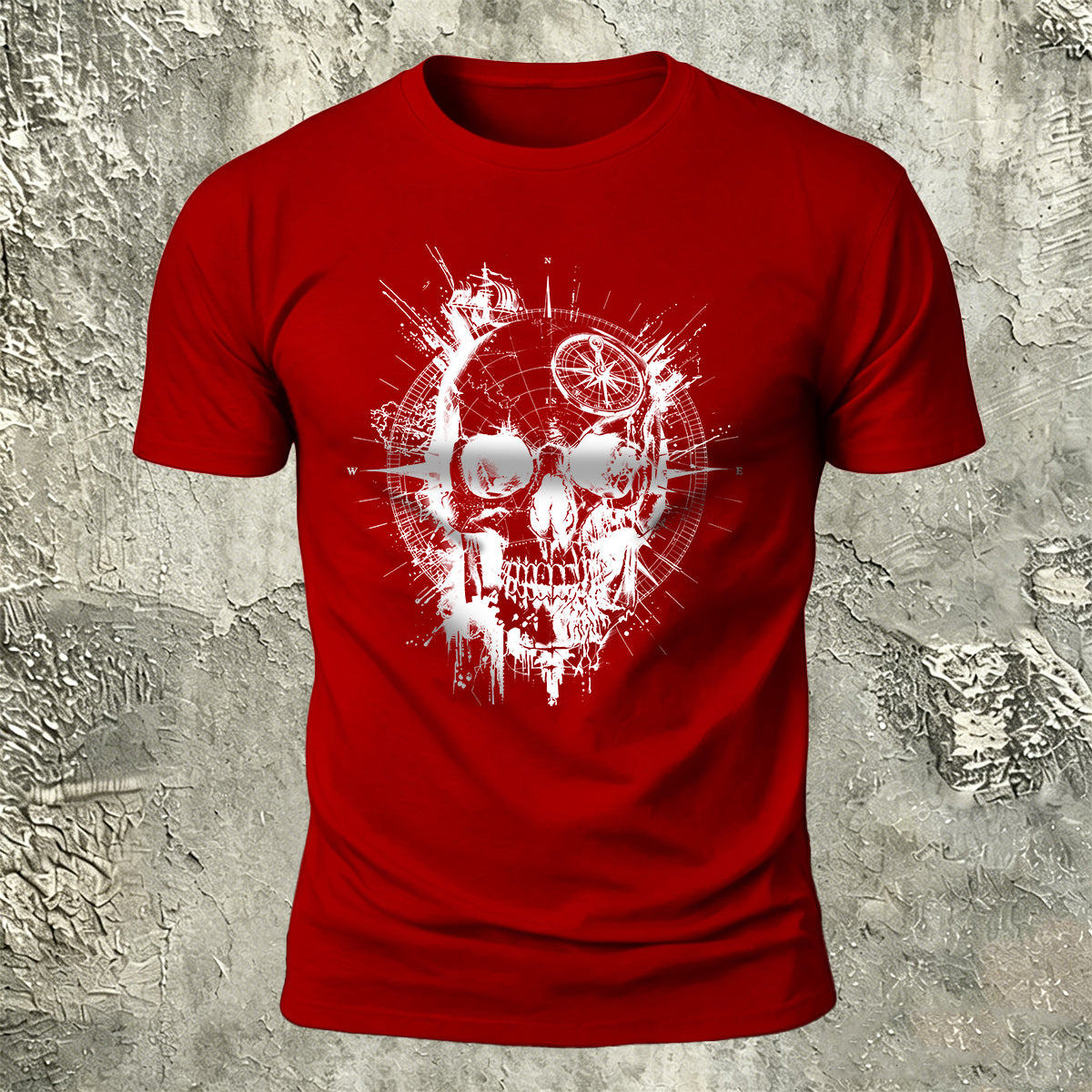 Nautical Compass Skull Retro Casual Breathable Tee
