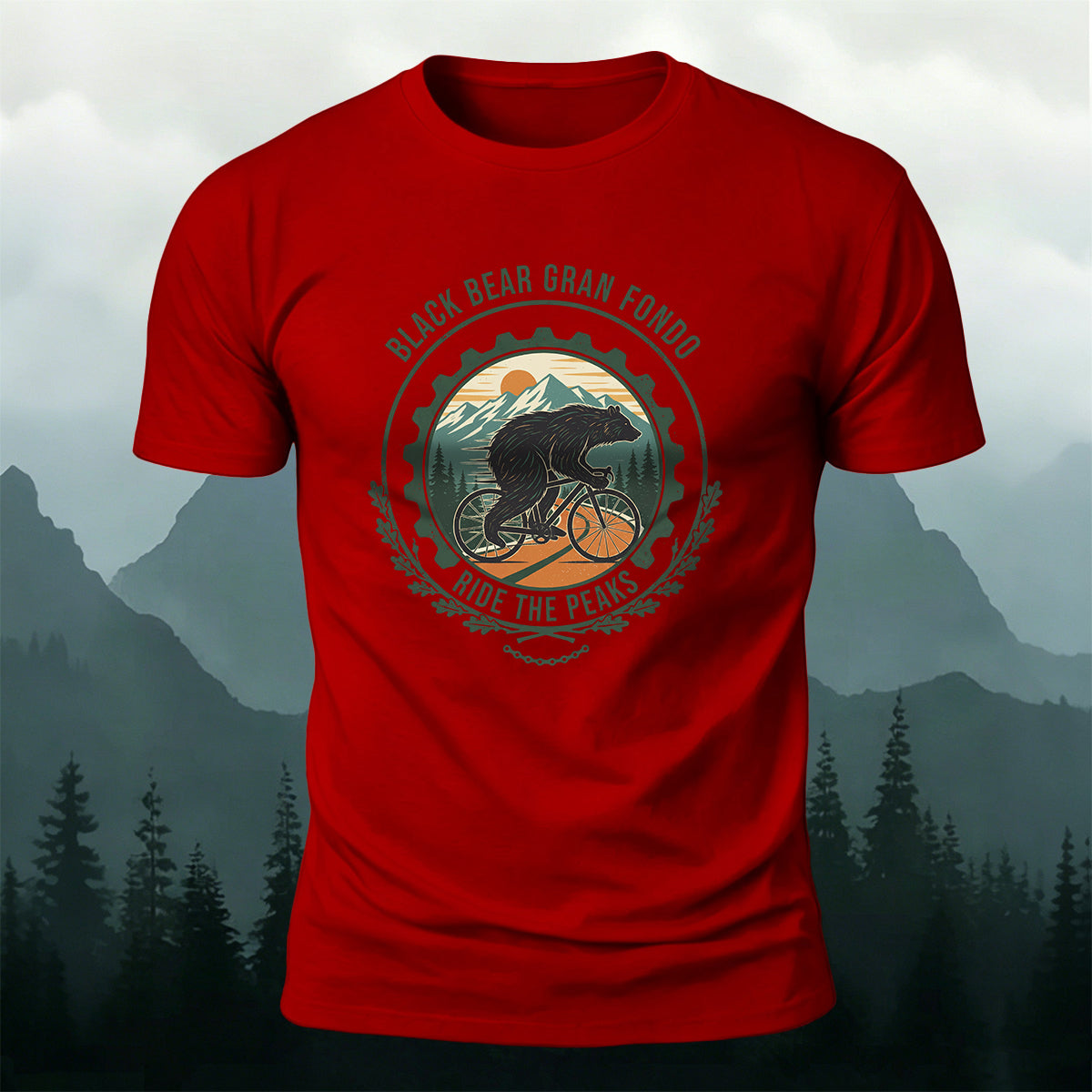Black Bear Outdoor Cycling Round-Print Casual Cotton Tee