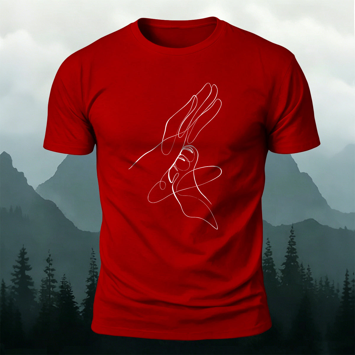 Combed Cotton Artistic Line Drawing Crew Neck T-Shirt