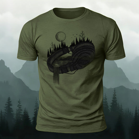 Combed Cotton Music and Nature Wilderness-Print Casual T-Shirt
