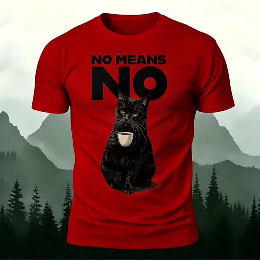 Cotton Black Cat Print Round-Neck T-Shirt