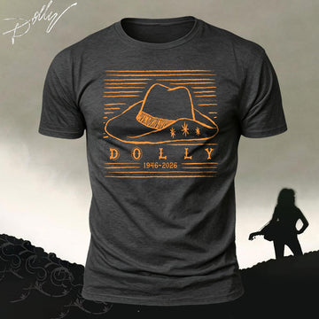 Soft Cotton Vintage Cowboy Hat Dolly Graphic Casual T‑Shirt