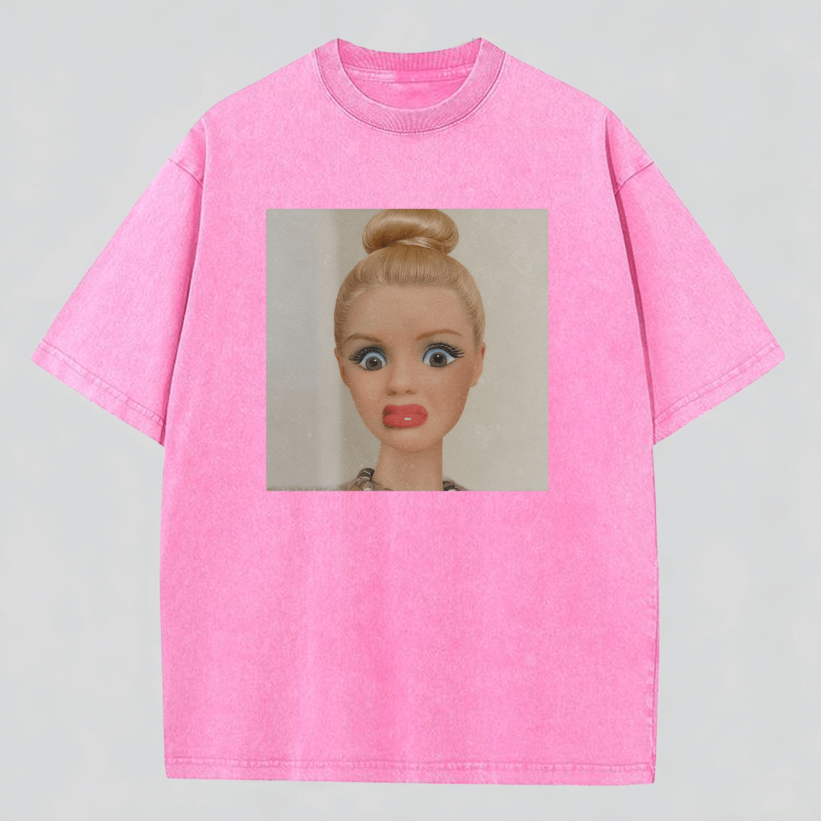 Shocked Expression Print Washed Cotton T-Shirt