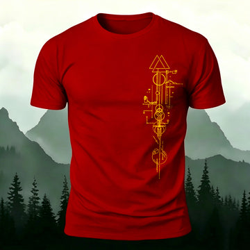 Combed Cotton Futuristic Tech Line-Print Casual T-Shirt