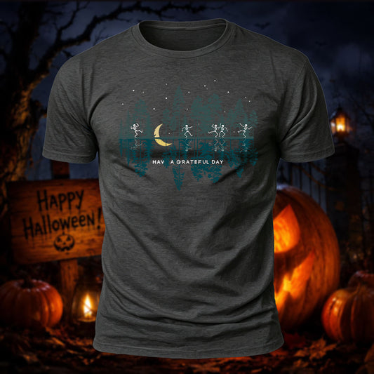 Premium Cotton Skeleton Pine Trees Halloween Graphic T-Shirt