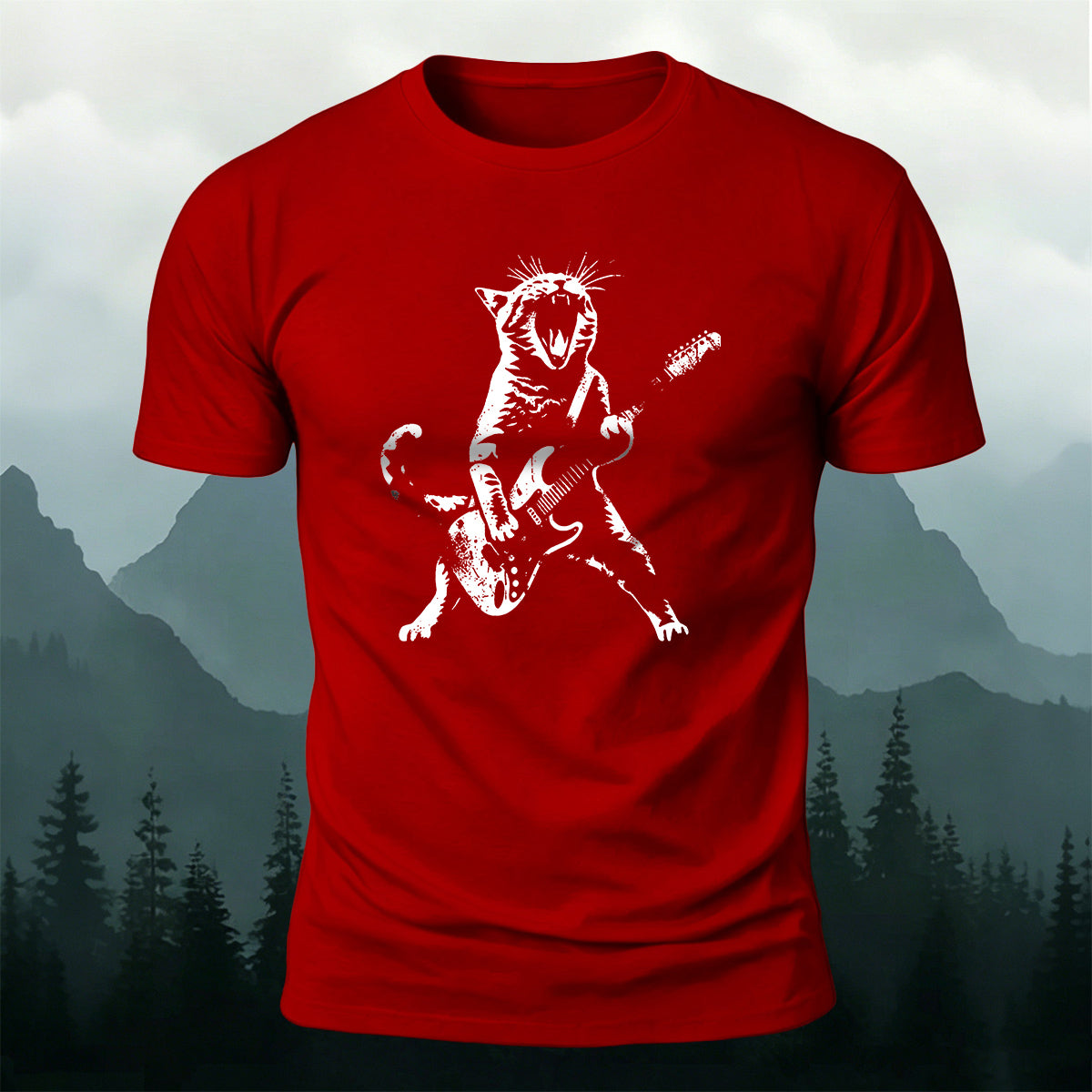 Cotton Rock ‘n’ Roll Cat Print Casual T-Shirt