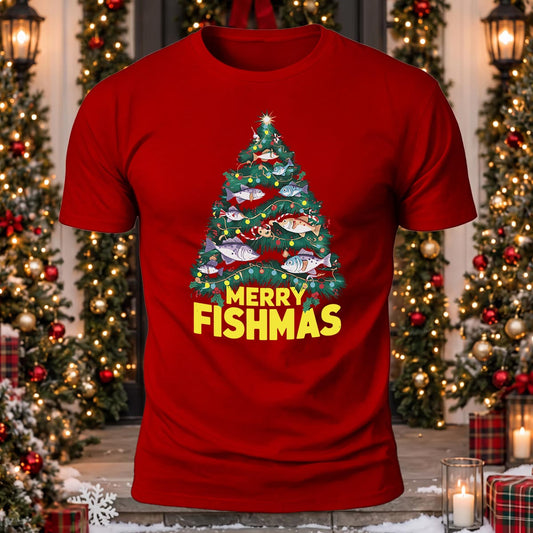 Merry Fishmas Tree Printed Short Sleeve T-Shirt