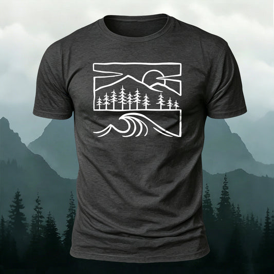 Combed Cotton Mountain & Ocean Wave Nature Graphic Tee