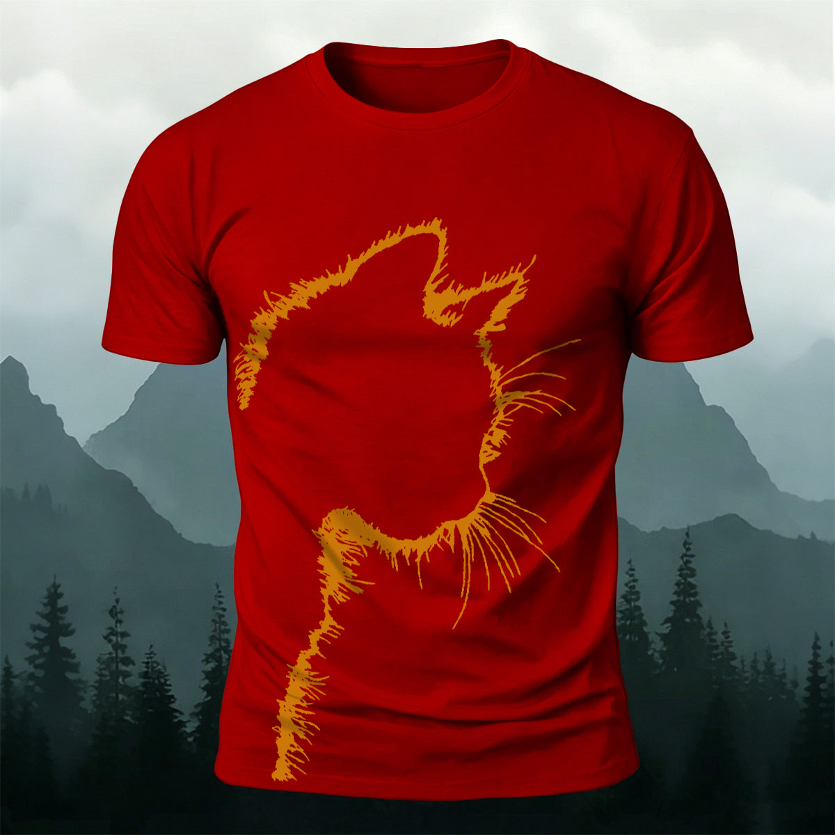 Sublimation Cat Head Casual Crew-Neck T-Shirt