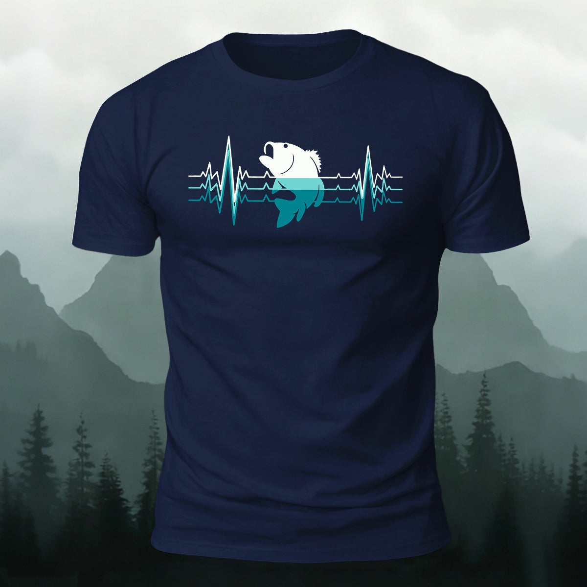 Outdoor Fishing Heartbeat Print Cotton T-Shirt