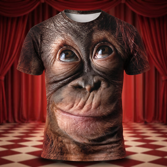 Cotton-Like Orangutan Print Loose T-shirt