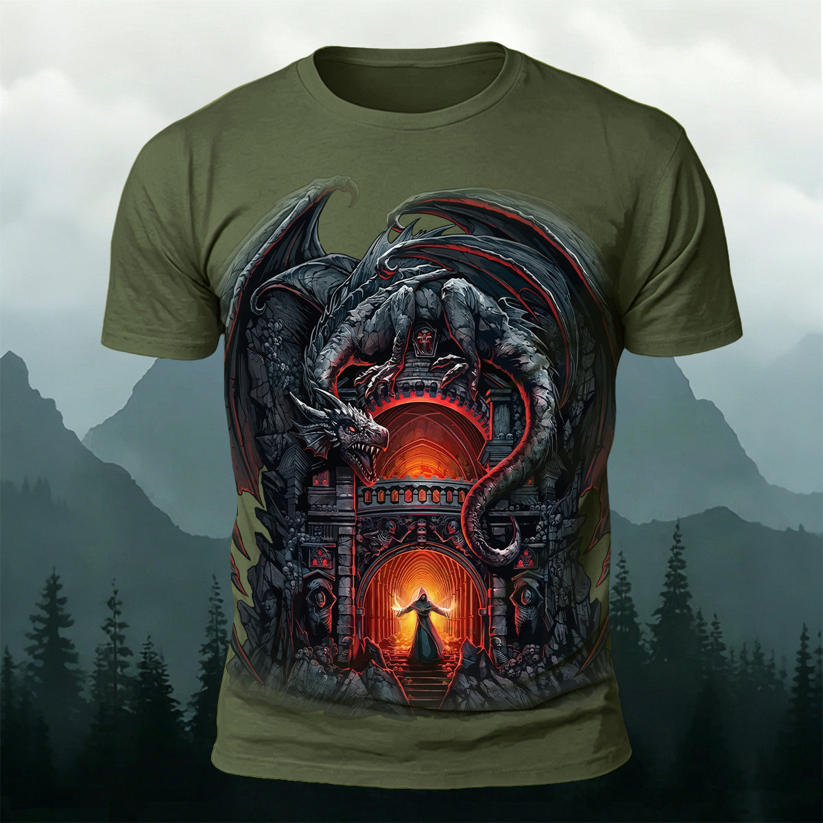 Dark Demon Dragon Print Vintage Casual T-shirt