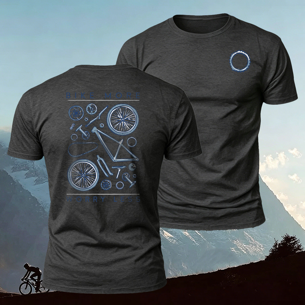 Bicycle Parts Print 100% Cotton Casual T-Shirt Dark Grey