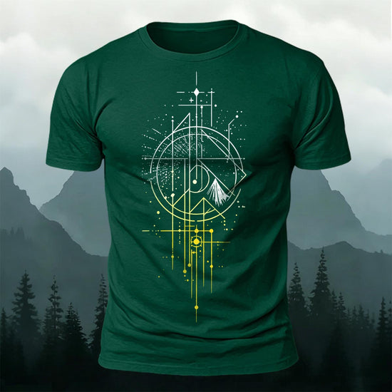 Line Gradient Mountain Print Premium Cotton T-Shirt DGE