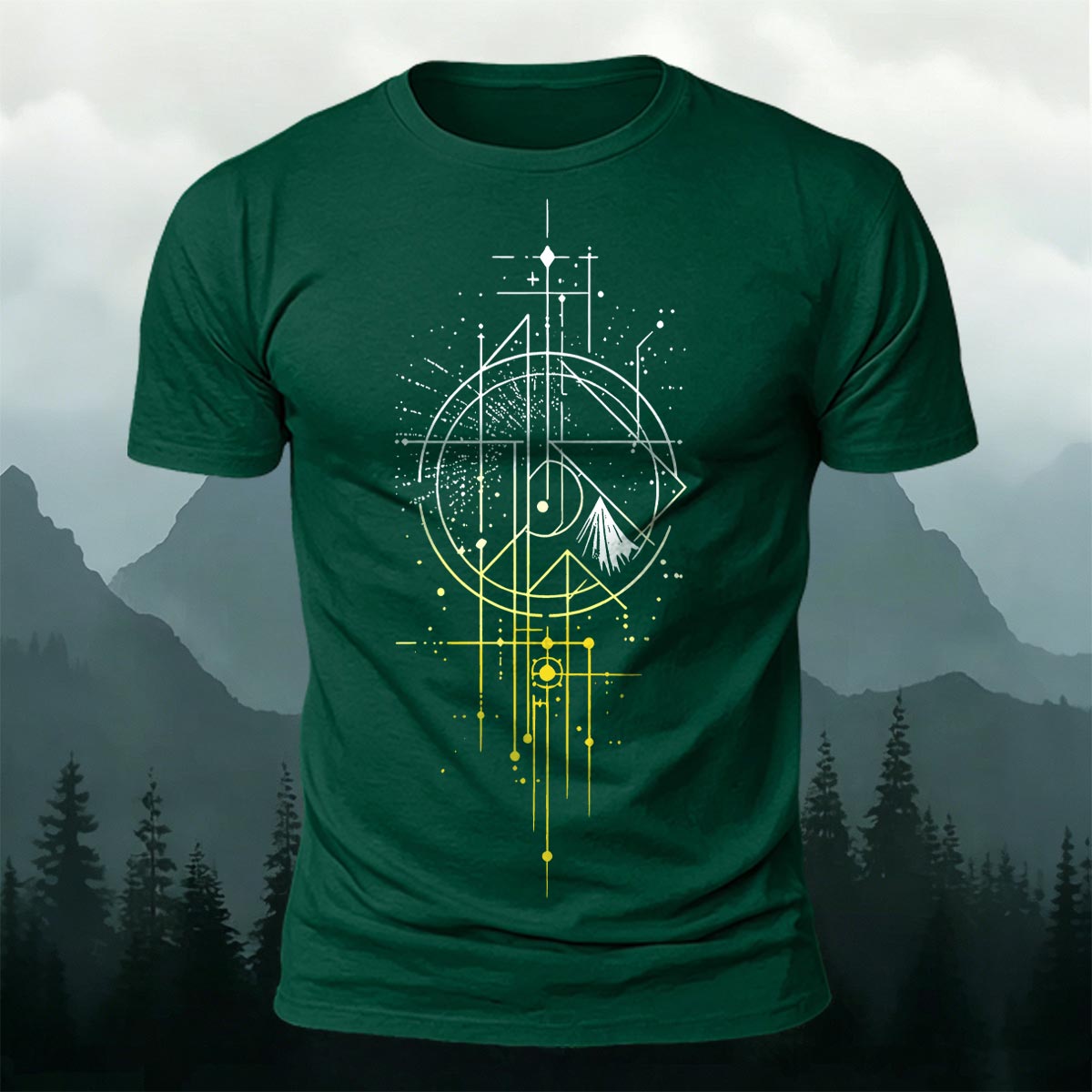 Line Gradient Mountain Print Premium Cotton T-Shirt DGE